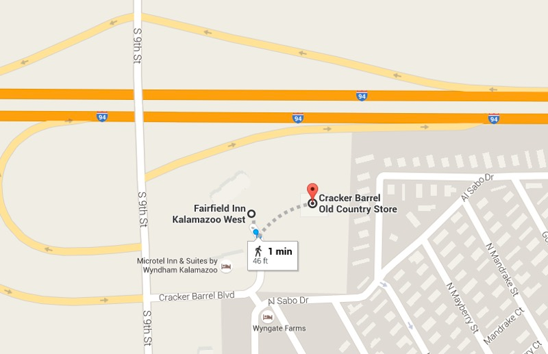 Map showing how close Dalton’s Uber drop-off was to the Cracker Barrel where Dalton would kill four people (Google Maps)